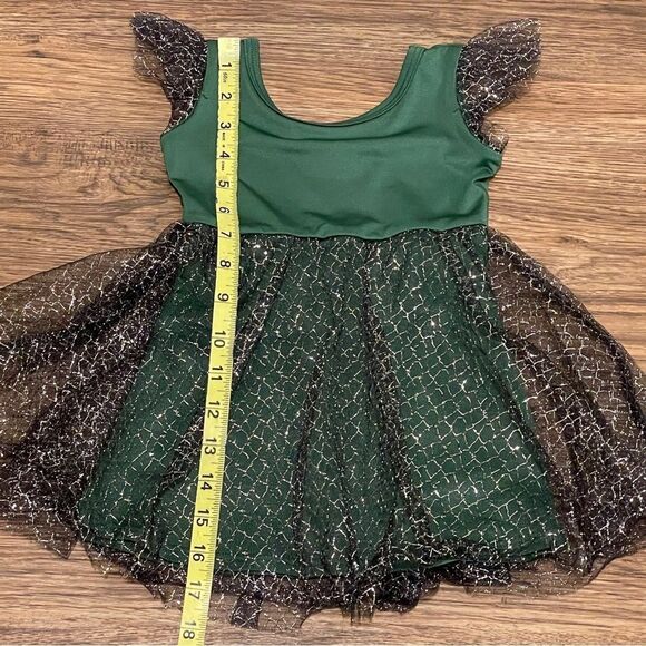 Dot Dot Smile Flutter Sleeve Twirl Dress Green With Silver Mesh Overlay 12-24 Mo - Picture 7 of 12